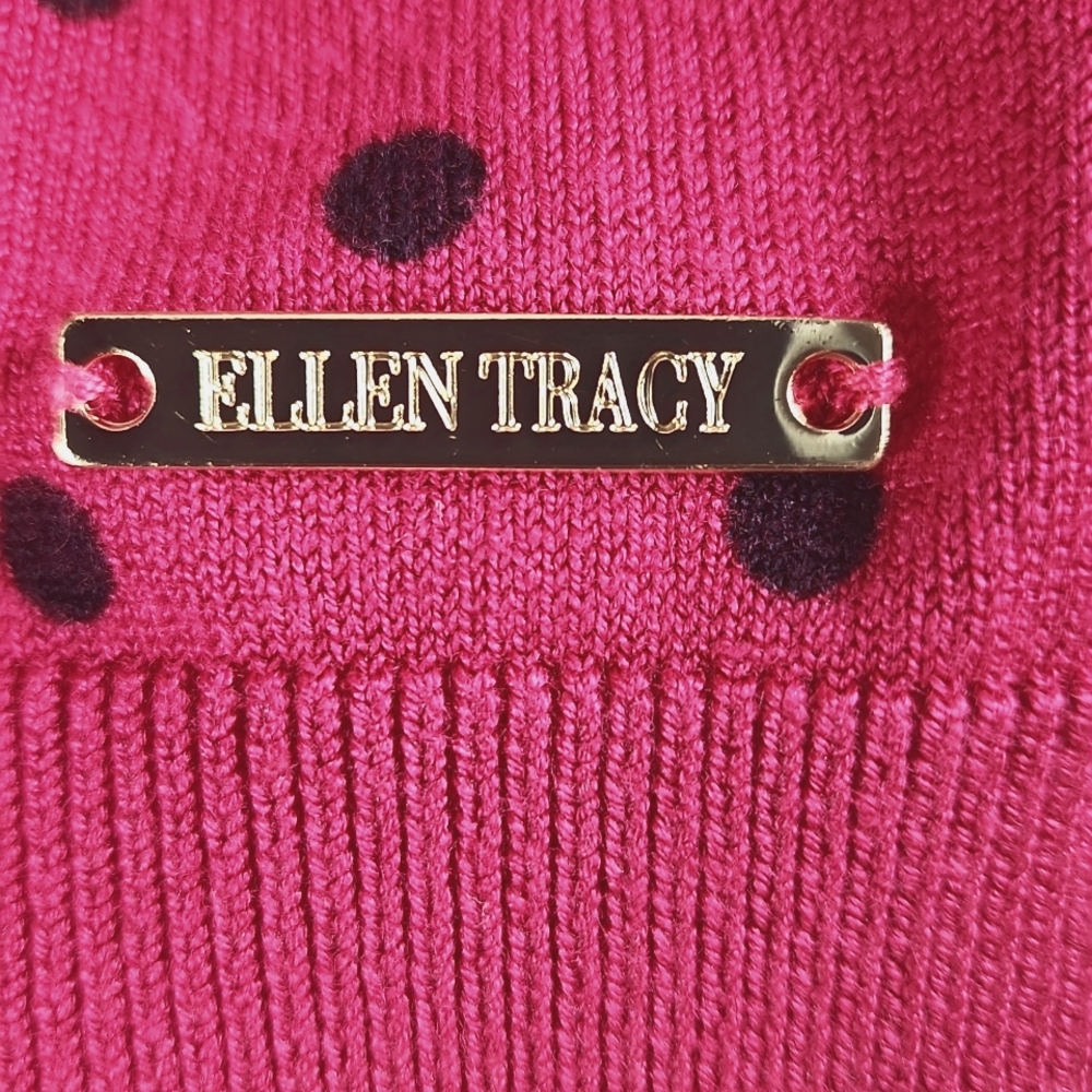 Ellen Tracy, Fushia/Blk Polka Dot Sweater. Sz Label Missing, Measurement Listed - Picture 5 of 10